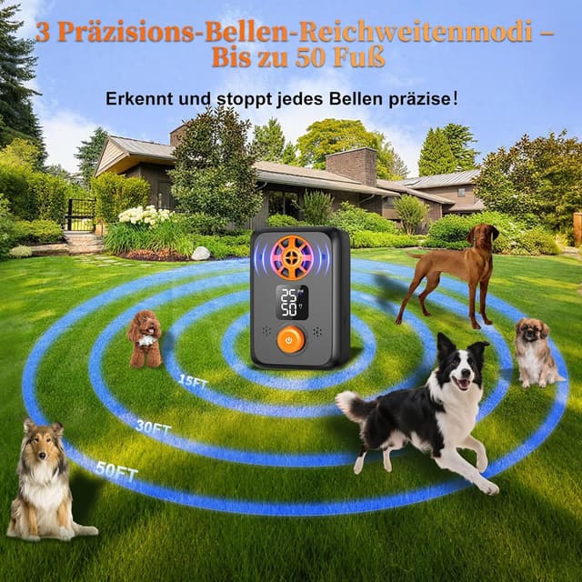 Detalle de kacylzom Ultraschall-„Antibell“ für Hunde mit 5 Frequenzstufen, 3 Reichweitenmodi und Akku
