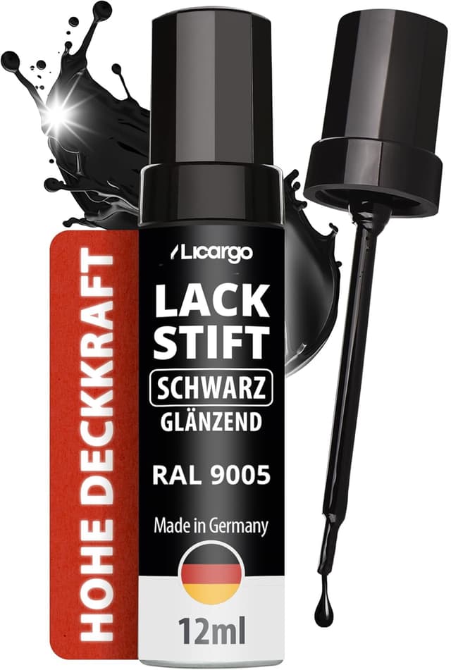 Detalle de LICARGO Lackstift Schwarz Glänzend 12 ml – Deckkraft für Steinschläge & Kratzer im Lack