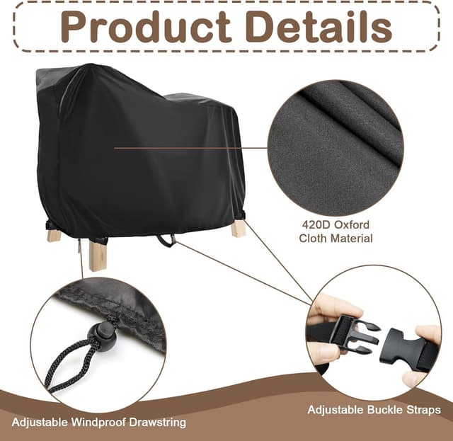 Detalle 2 de Fenghome Abdeckung für Holzpferd (wasserdicht) 140x100x130 cm mit Tunnelzug und Schnallen, Oxford-Stoff Schwarz