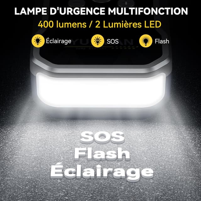 Detalle de YUSMAN Booster Batterie Voiture 6000A avec compresseur 150 PSI (12V) – démarrage portable + power bank 15800 mAh