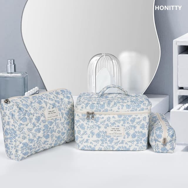 Detalle 1 de Quilted Floral Makeup Bag Set, 3-Piece