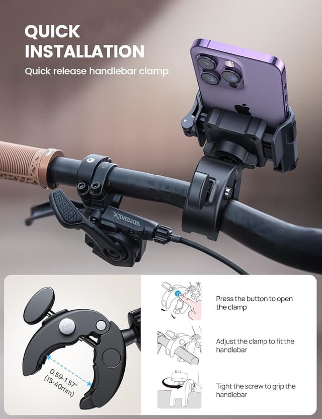 Detalle 2 de Lamicall Motorcycle Phone Holder for Filming with 1s Quick Release – universal motorbike phone mount