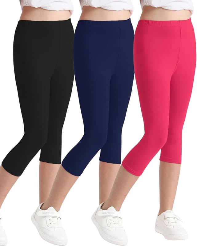 Detalle de Domee Mädchen 3/4 Leggings Caprihose aus Baumwolle (3er-Pack)