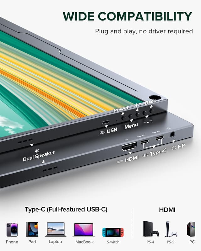 Detalle 2 de UPERFECT 16 pollici 2.5K QLED monitor portatile 2560x1600 con USB C e HDMI, compatibile VESA