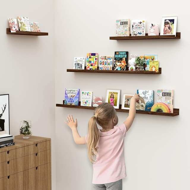 Detalle de Floating Shelves Set of 2, 90 cm Walnut Floating Shelves with Ledge (Wall-Mounted)