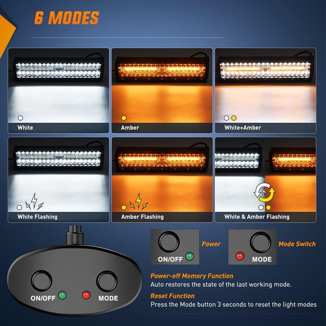 Detalle de Nilight 12-Inch 300W LED Light Bar Kit (2PCS 4-Inch 60W Pods) with Amber/White Strobe + 6 Modes Wiring Harness