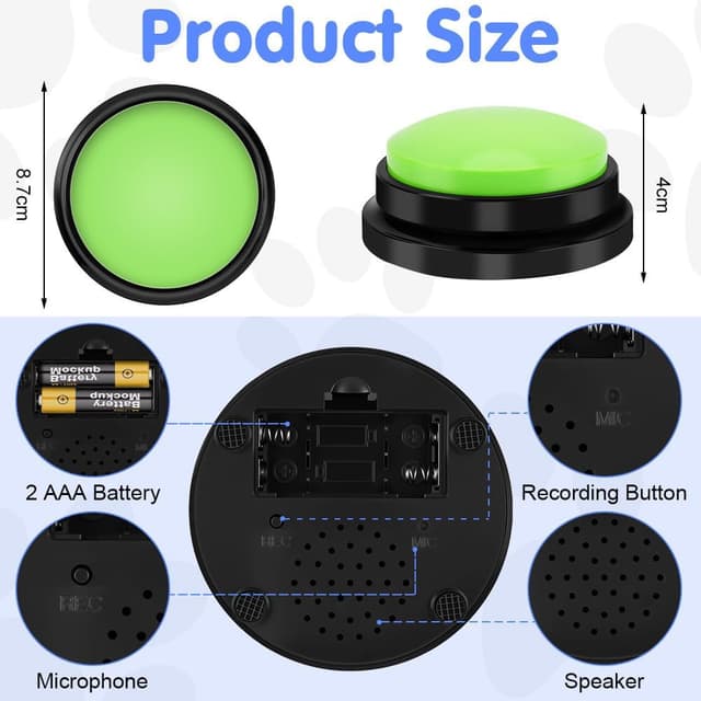 Detalle 2 de vsshe Buzzer mit Aufnahmefunktion – Talking-Trainingstaste für Hund & Haustier-Interaktion