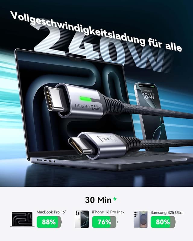 Detalle 2 de INIU 240W USB‑C Kabel 2 m Schnellladekabel