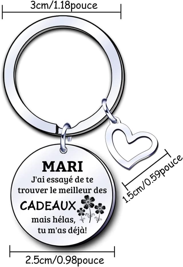 Detalle de ZYMGUO Porte-clés Mari, acier inox 2,5 cm