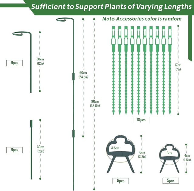 Thumbnail 1 de Hanotic 6Pcs Plant Support Stakes 30cm 60cm 90cm