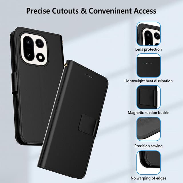 Detalle 2 de Aiziki Handyhülle im Wallet-Case-Stil für Oneplus 15 – RFID Leder Flip Case mit Kartenfächern und Standfunktion (Schwarz)