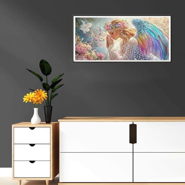 Detalle de Reofrey Spezialform Diamond Painting Erwachsene Groß XXL „Engel“ – Kreuzstich-Optik mit Kristall-Strass, 30x60 cm