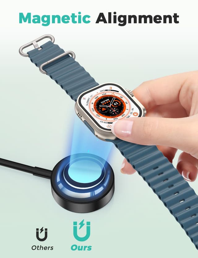 Detalle de Magnetisches USB-C Ladekabel für Apple Watch – Schnellladegerät für iWatch Series 11/10/9/8/7/6/SE/Ultra (schwarz)