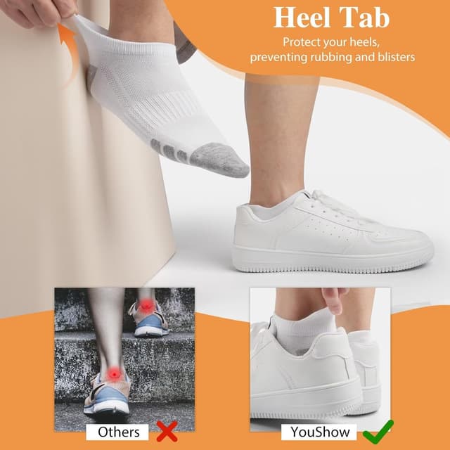 Detalle de YouShow Cotton Trainer Socks (10 Pairs) – Ankle Sports Socks with Anti-Blister Support
