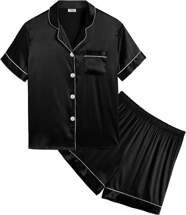 Detalle de SWOMOG Girls Silk Pyjamas Short Sleeve Satin Button-Down 2-Piece Set (Kids)