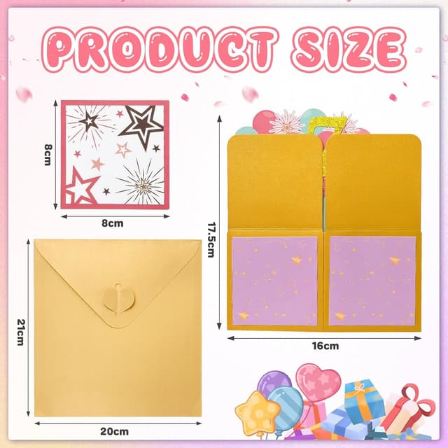 Detalle de Hierein 7th Birthday Pop-Up Card (Pink) – 3D Sweet Happy Birthday Gift Box Card for 7-Year-Old Girls