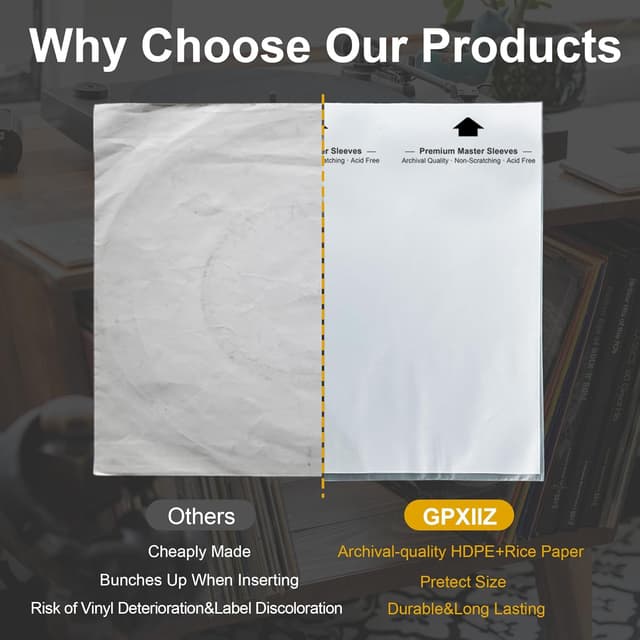 Thumbnail 2 de GPXIIZ 12-inch anti-static inner vinyl record sleeves (50 pack) — 3-layer archival HDPE LP covers