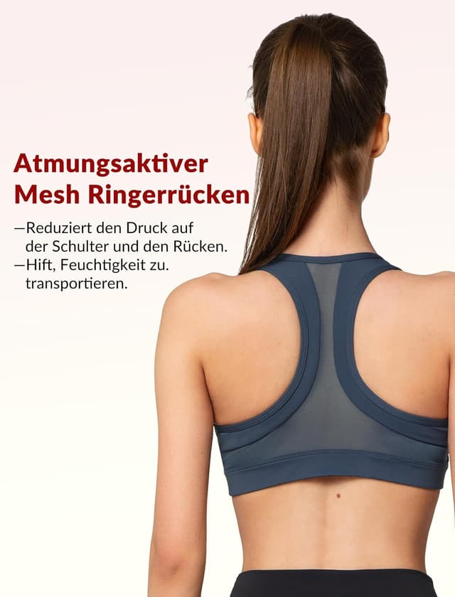 Detalle de Yvette Sport-BH Starker Halt mit Front-Reißverschluss für große Größen (Mesh, Ringerrücken)