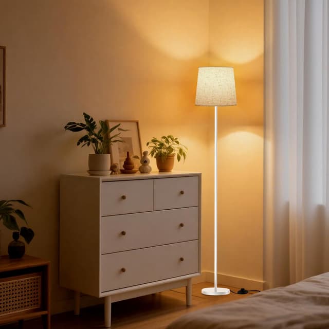 Detalle 2 de SIBRILLE Lampada da Terra per Salotto 9W con Telecomando e 3000K-6000K, paralume in lino e base bianca