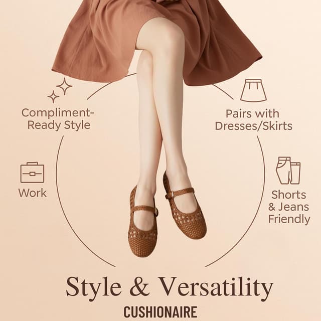 Detalle de CUSHIONAIRE Windsor Woven Women’s Flats with Adjustable Strap (Comfort Mary Jane Ballet Flats)