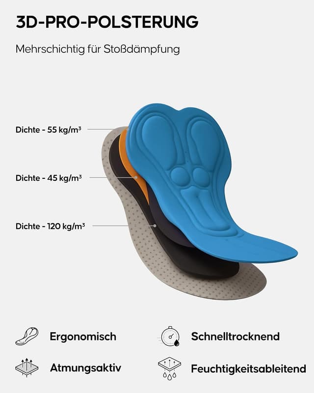 Detalle de DANISH ENDURANCE 3D Pro Bib Shorts für Herren – gepolsterte Trägerhose fürs Rad, schnelltrocknend mit Beintasche