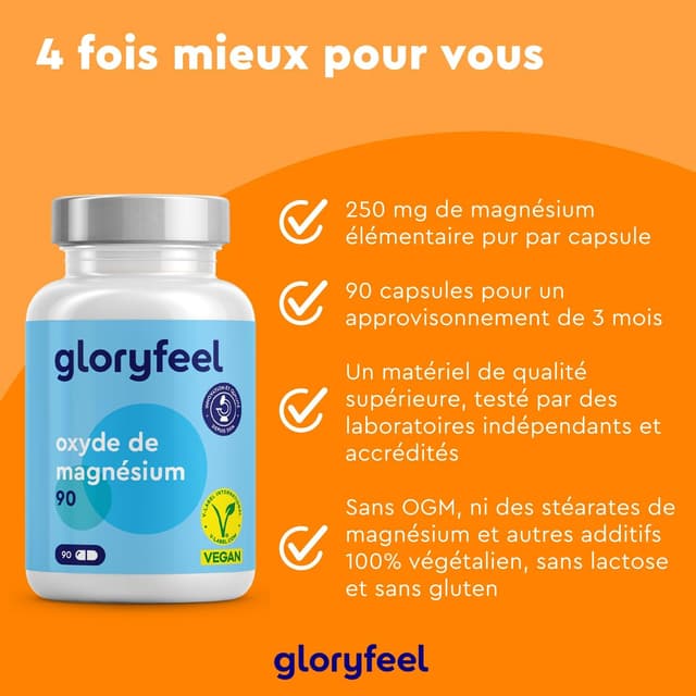 Detalle de Magnésium Marin Combat la Fatigue – Oxyde de magnésium 250 mg/jour, 90 capsules