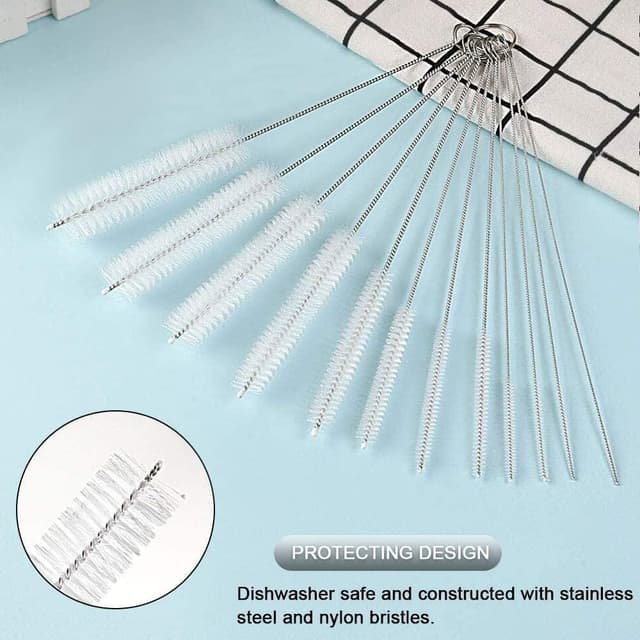 Detalle de Vicloon Spazzola Bottiglia – set da 12 mini scovolini in nylon e acciaio inox