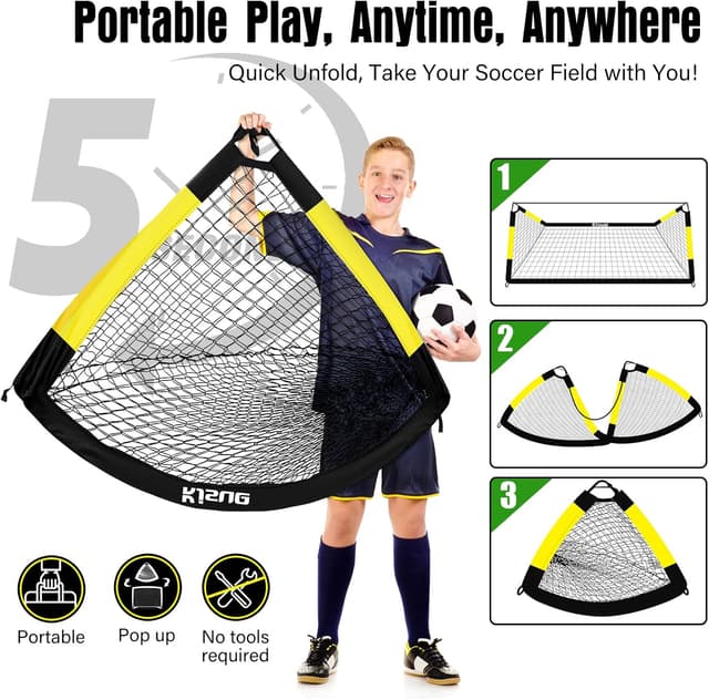 Detalle de Kids Soccer Goal Backyard Set (2 Pack) — 6x4 ft Pop-Up Nets for Ages 3–12+
