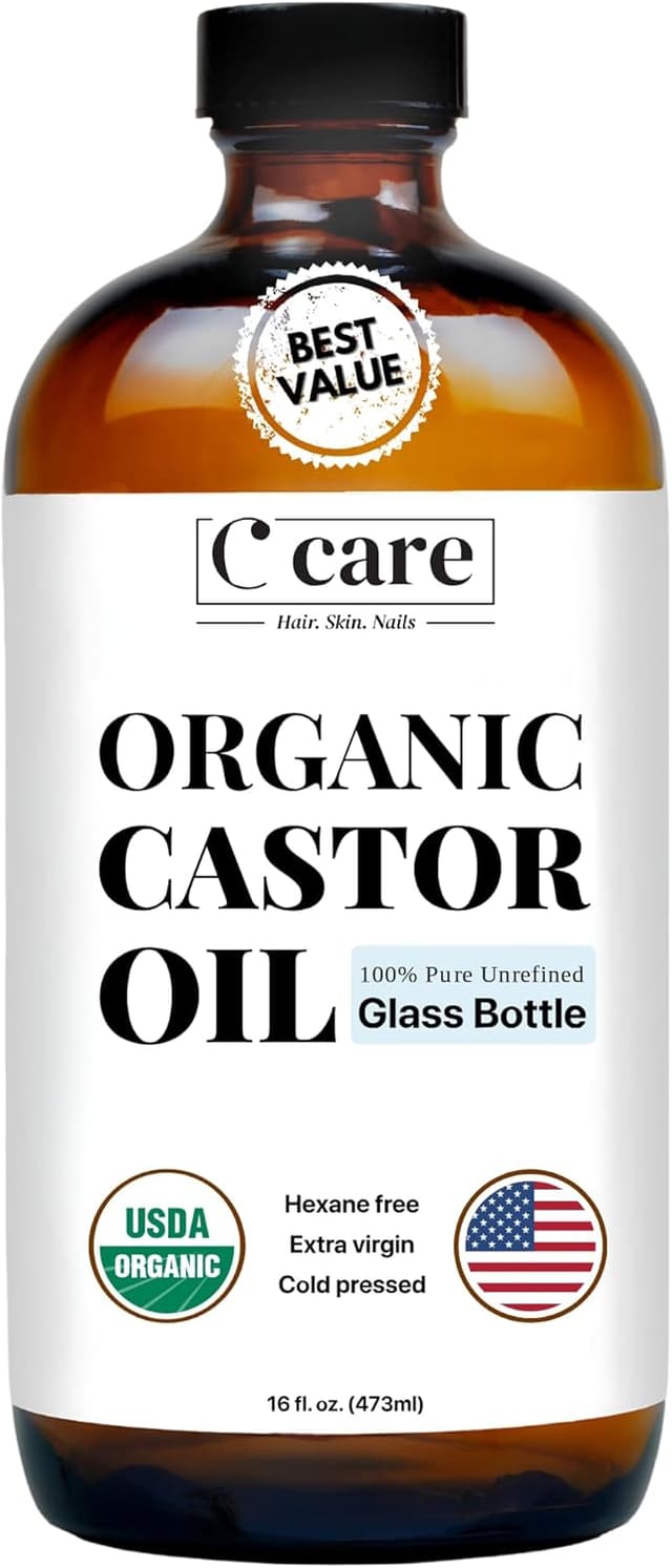 Detalle de 100% Pure Organic Castor Oil, Cold-Pressed Unrefined in Amber Glass Bottle (16oz) – Hexane Free USDA Organic