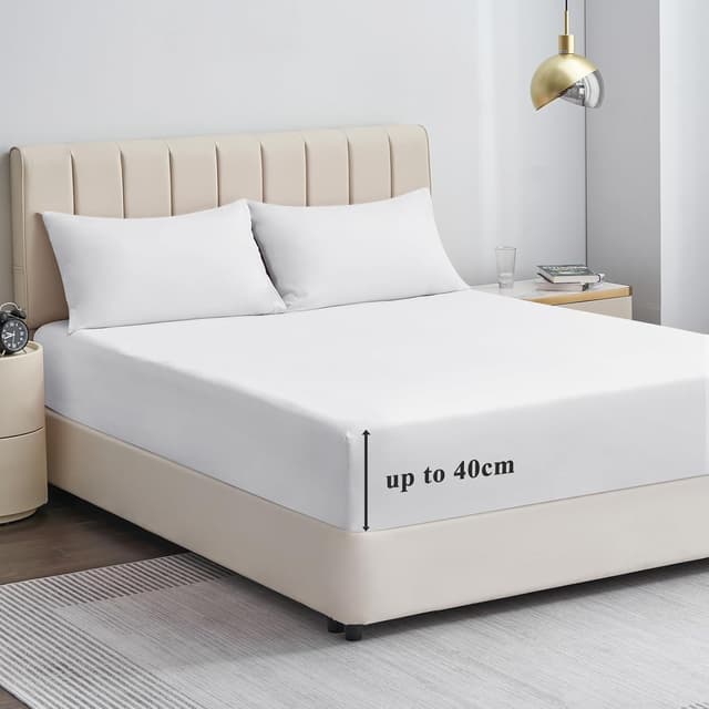 Thumbnail 2 de Aisbo King Size Extra Deep Fitted Sheet in White (16 inch / 40 cm pocket) – Brushed Microfibre