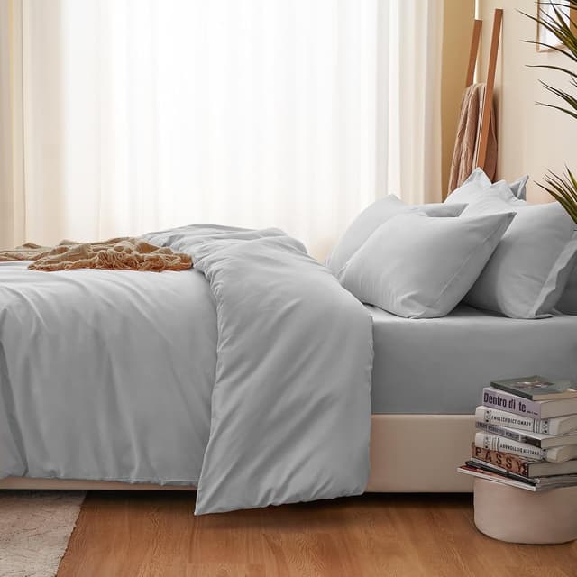 Detalle de RUIKASI Light Grey Double Duvet Set (200 x 200 cm) with Zip + 2 Pillowcases