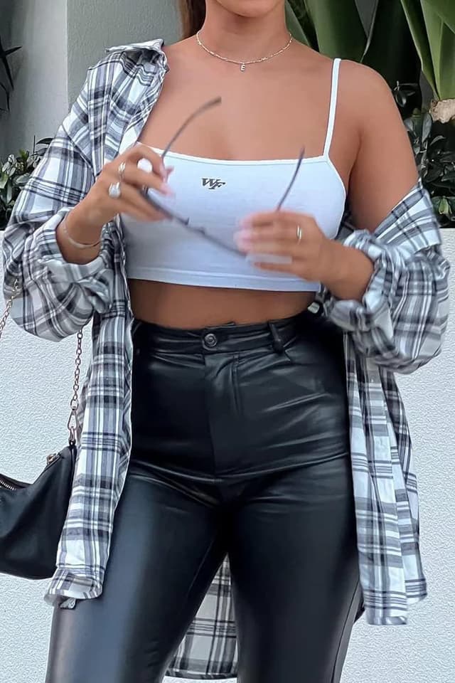 Detalle 2 de CHYRII Women’s Plaid Flannel Button-Down Shacket (Long Sleeve) with Pockets