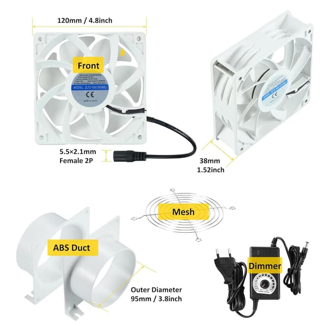 Detalle 2 de DC12V Rohrventilator (Axiallüfter) mit 0–100% PWM-Regler, passend für ⌀100 mm Schlauch