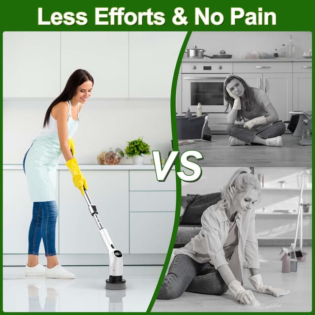 Detalle 2 de Vicmayun Elektrische Reinigungsbürste mit 7 Wechselbürsten, IPX7 & verstellbarem Griff (30–120 cm)