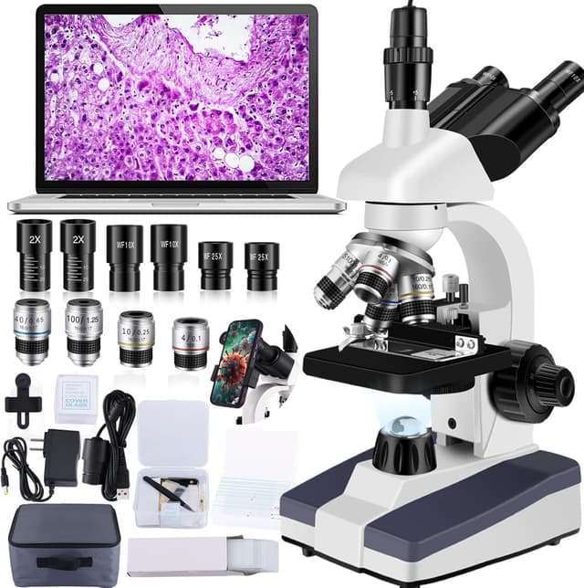 Detalle de Woehrsh Trinocular Microscope (40X-5000X) with Dual Mechanical Stage and HD USB Camera