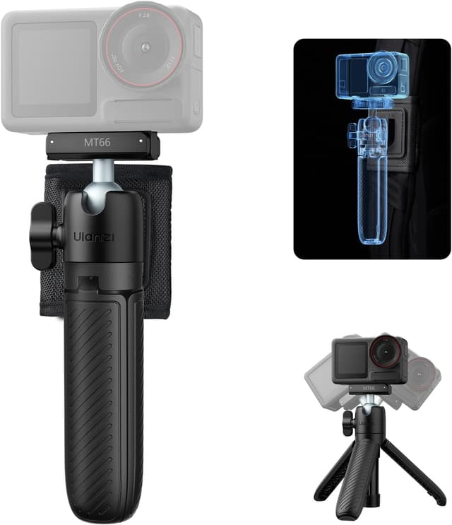 Detalle de ULANZI MT66 kleines Action-Kamera-Stativ für DJI Osmo Action (inkl. magnetischem Schnellwechsel-Adapter) – kompakt, Clip & Stativ-Modi