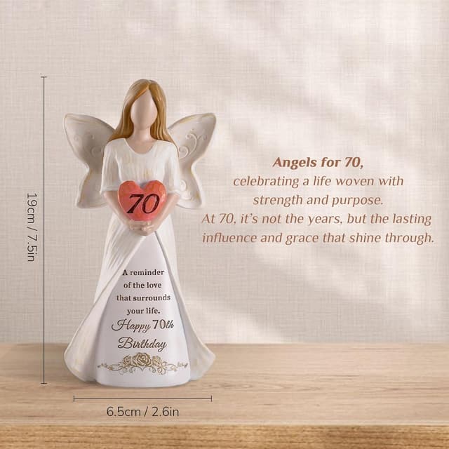 Detalle de Storieme 70th Birthday Angel Figurine (Hand-Painted Resin) – 19cm Heart-Craddling Tribute Gift-Ready