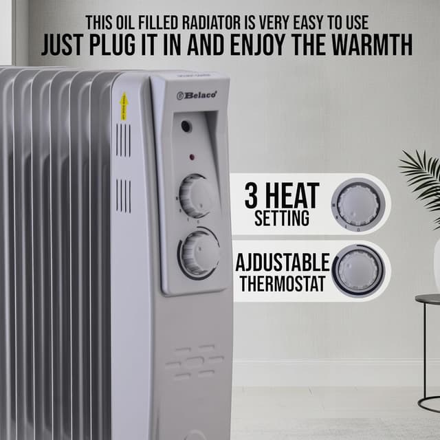 Thumbnail 4 de Belaco 2500W oil filled radiator heater 11-fin
