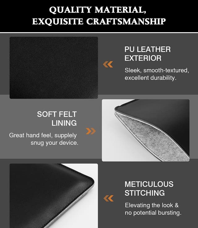 Detalle de MoKo Laptop-Hülle für MacBook Pro 14" (M2 Max, 2023/2021) – schlanke PU-Ledertasche mit Filzfutter, Schwarz