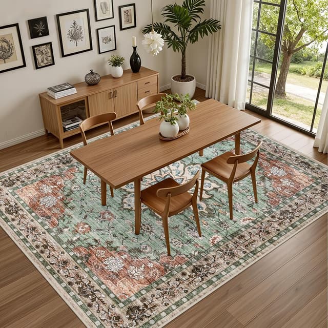 Thumbnail 4 de 6x9 Washable Vintage Distressed Floral Rug