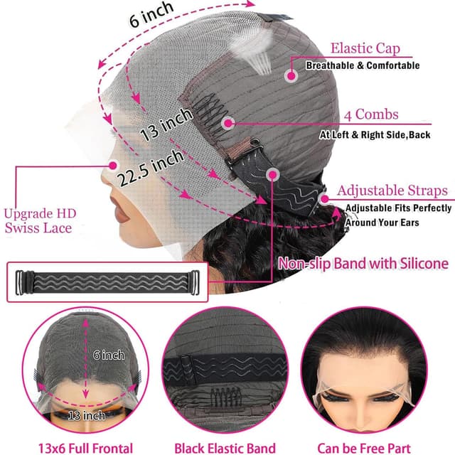 Detalle 2 de Nervoss 30 Inch Deep Wave 13x6 HD Transparent Lace Front Wig (200% Density) with Baby Hair