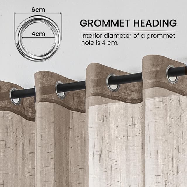 Detalle 2 de Ystyle rideau voilage transparent effet lin, lot de 2 (140x260 cm), avec œillets