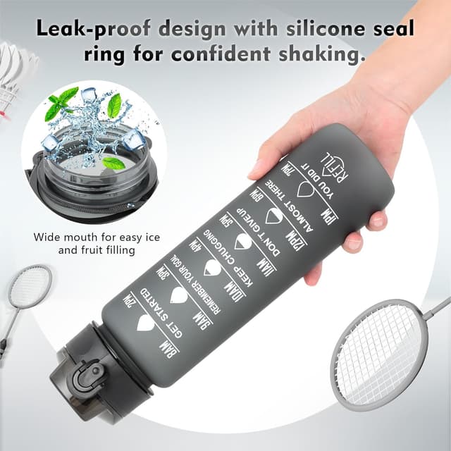 Detalle de AiQInu borraccia 1 litro con indicatore del tempo, BPA-free e chiusura anti-perdita