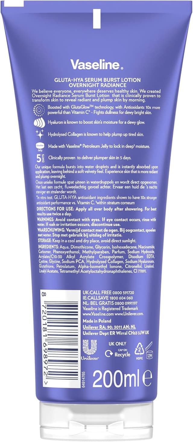 Thumbnail 1 de Vaseline Gluta-Hya Overnight Radiance 2×200 mL