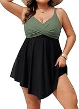 Detalle de Hanna Nikole women’s plus size skirted one-piece tummy control swimsuit with swim shorts