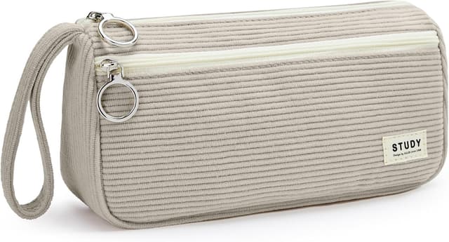 Detalle de KALIDI Corduroy Large Pencil Case (21cm) with Hand Strap and 2 Compartments