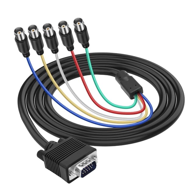 Detalle de XMSJSIY VGA to 5 BNC (RGBHV) Coaxial Monitor Extension Cable, 15Pin VGA Male to 5 BNC Female, 1.5m