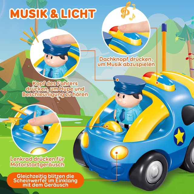 Detalle 2 de Pup Go Fernbedienung Cartoon Polizeiauto – RC-Auto für Kinder mit Musik und Licht