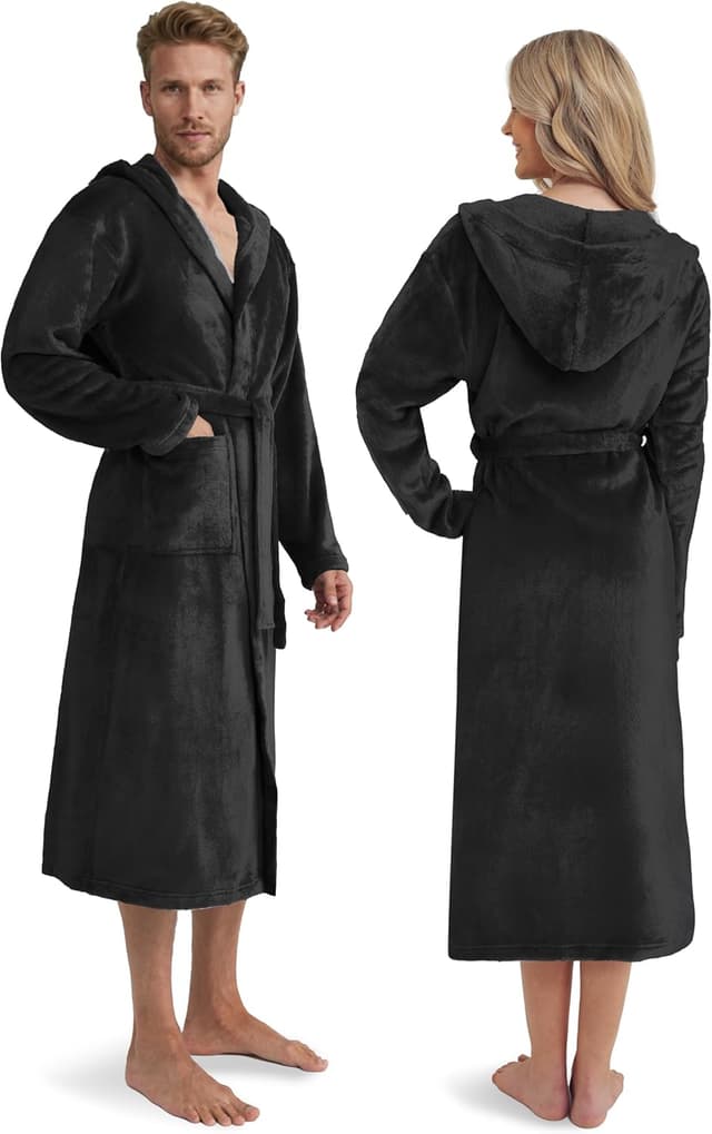 Detalle de Twinzen Kuschelfleece-Morgenmantel mit Kapuze S (unisex) – Schwarz, weich & bequem