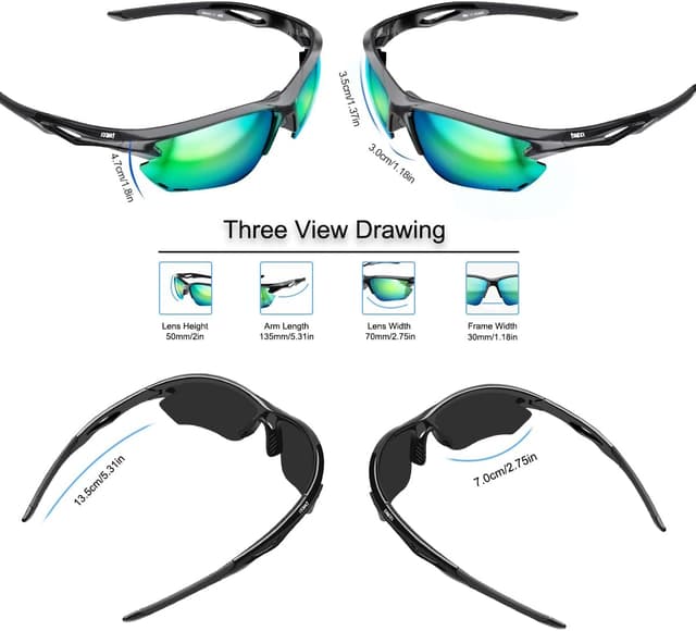 Detalle 2 de BONDDI Lunettes de Soleil Sport Polarisées TR90 incassables UV400 pour cyclisme, conduite, golf, ski et course